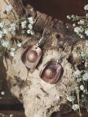 Copper Moon Cowboy Hat Penny Earrings