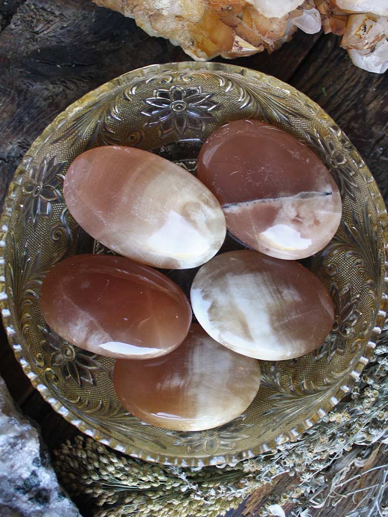 Amber Calcite Palm Stones