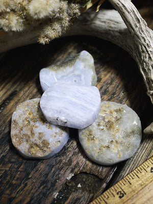 Blue Lace Agate Palm + Pocket Stones