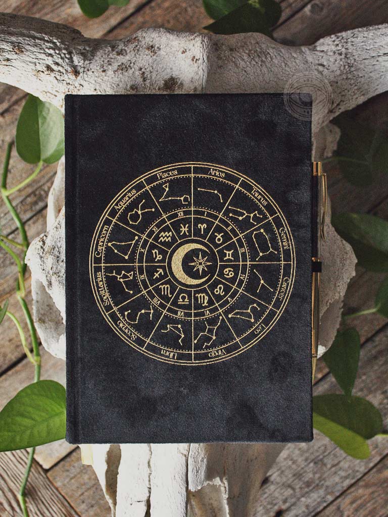 Astrology Wheel Journal with Black Obsidian Pen