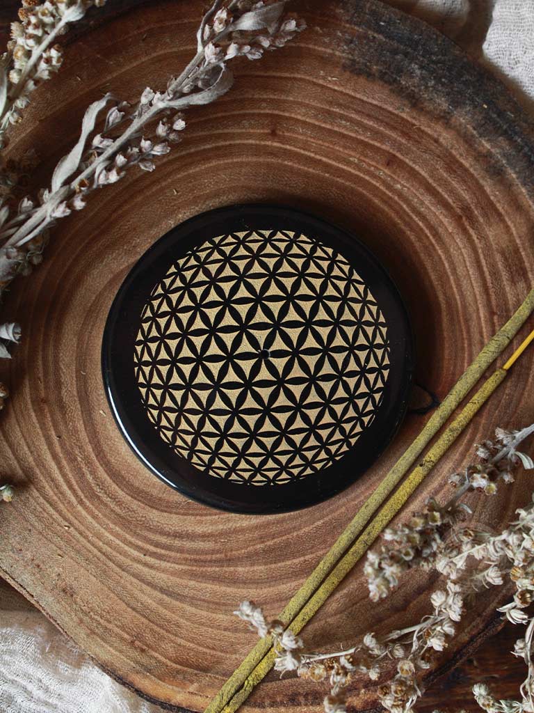 Black Agate Flower of Life Incense Burner