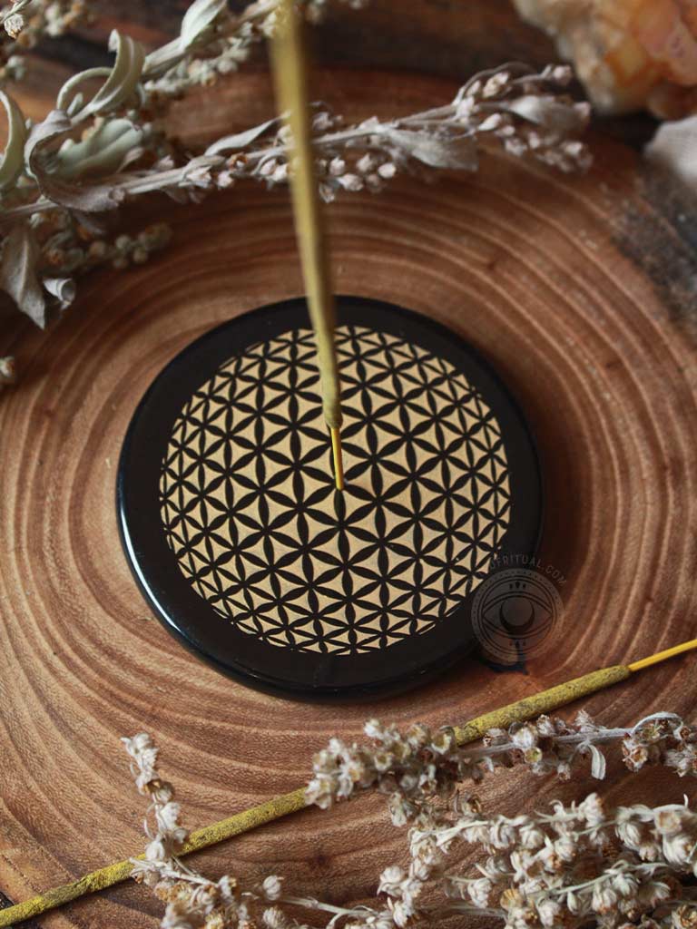 Black Agate Flower of Life Incense Burner