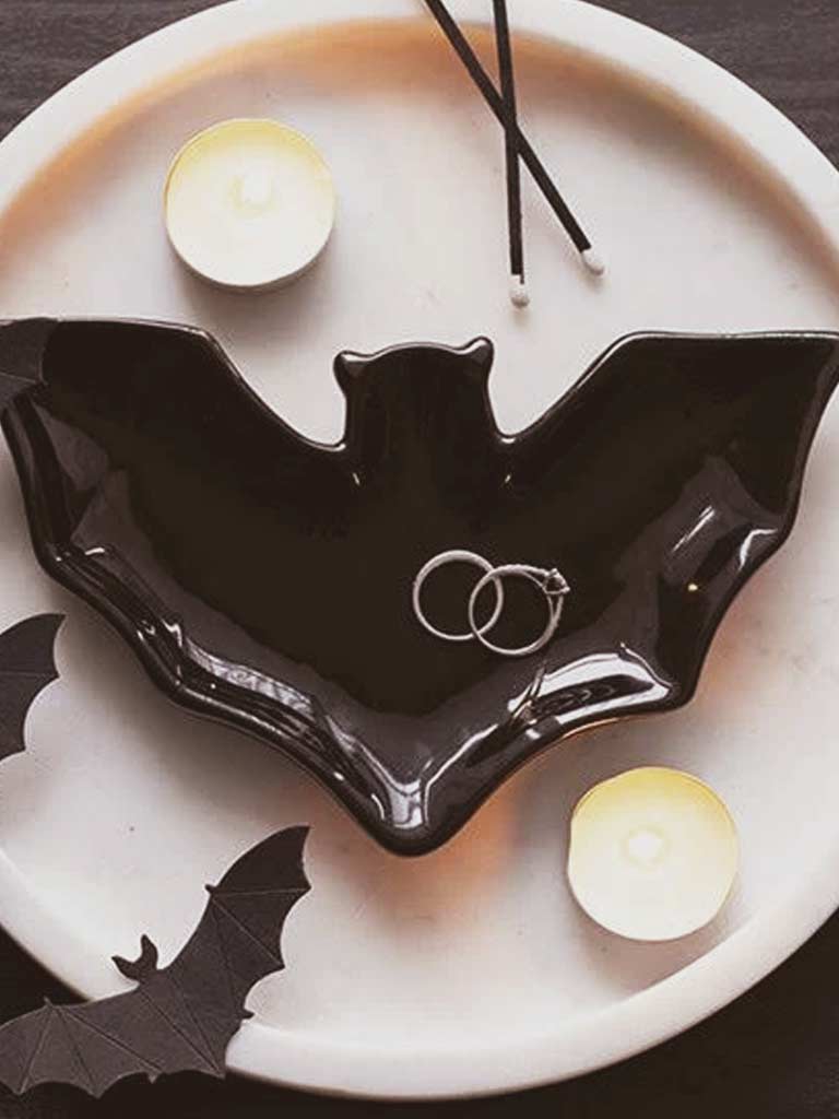 Black Bat Ceramic Trinket Dish