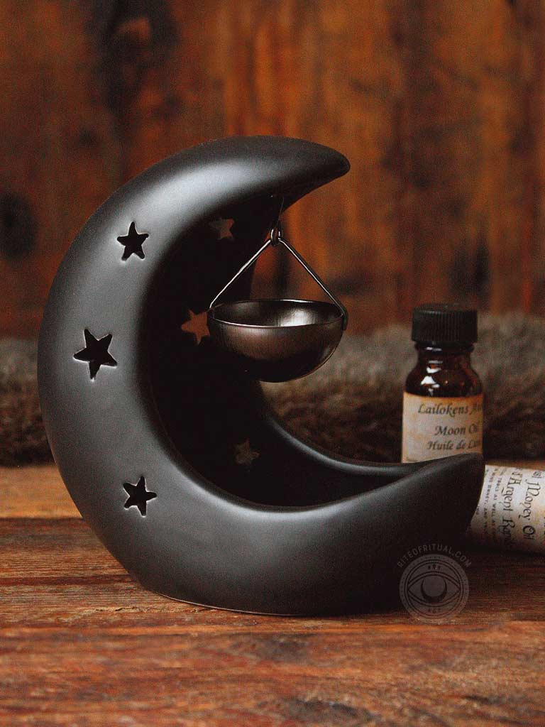Black Crescent Moon Hanging Oil Burner