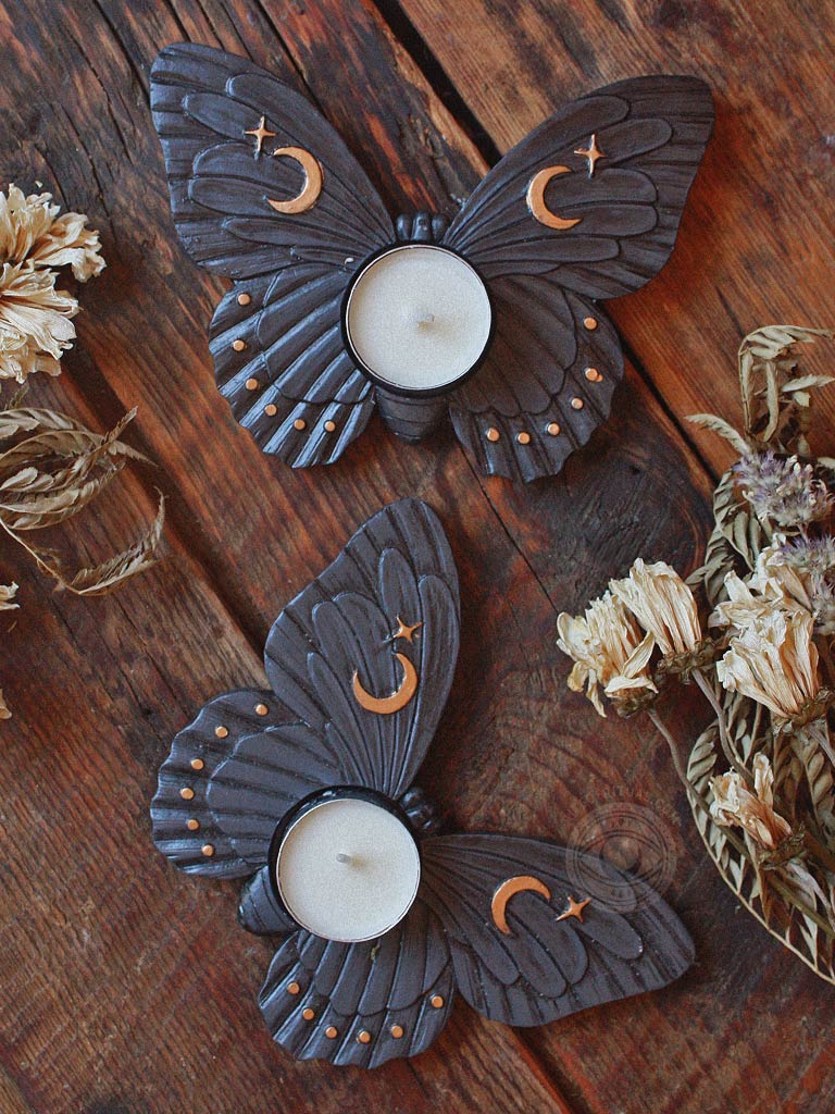 Black Moth Tea Light Candle Holder