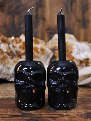 Black Skull Candle Holder Set
