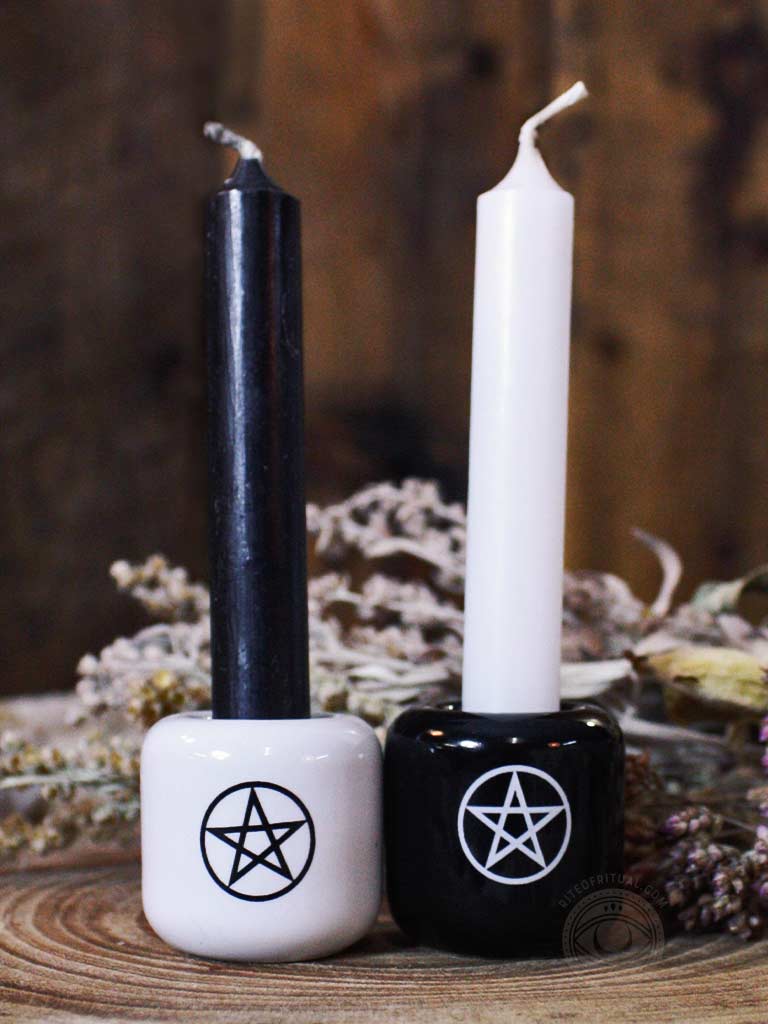 Black or White Pentacle Chime Candle Holders