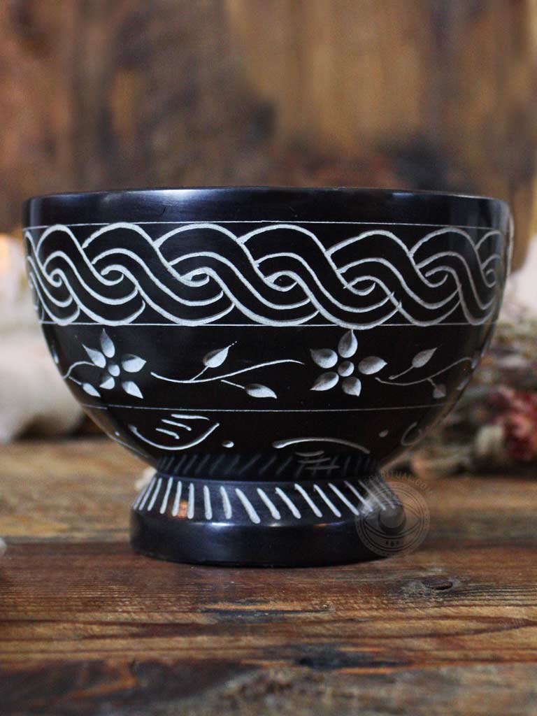 Carved Celtic Floral Stone Ritual Use Bowl