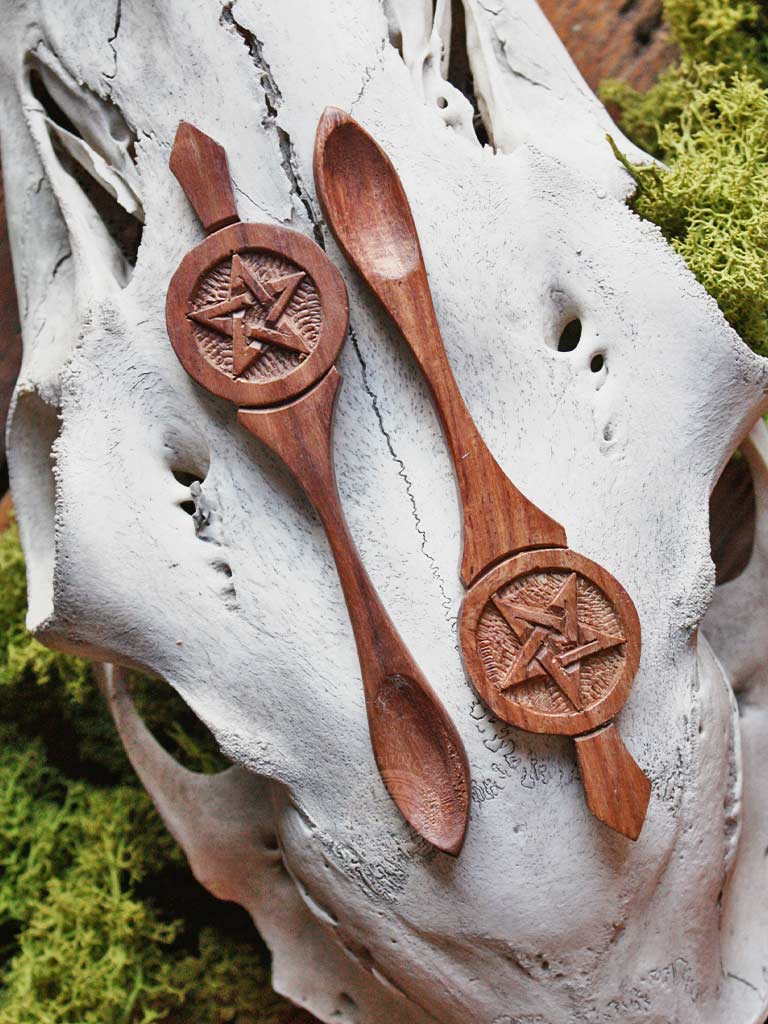 Carved Pentagram Wooden Ritual Spoon