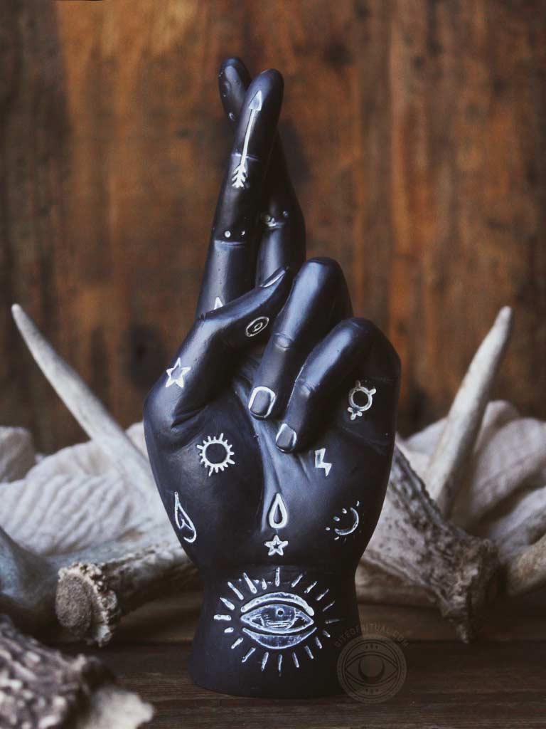 Cross Your Fingers Black Palmistry Hand