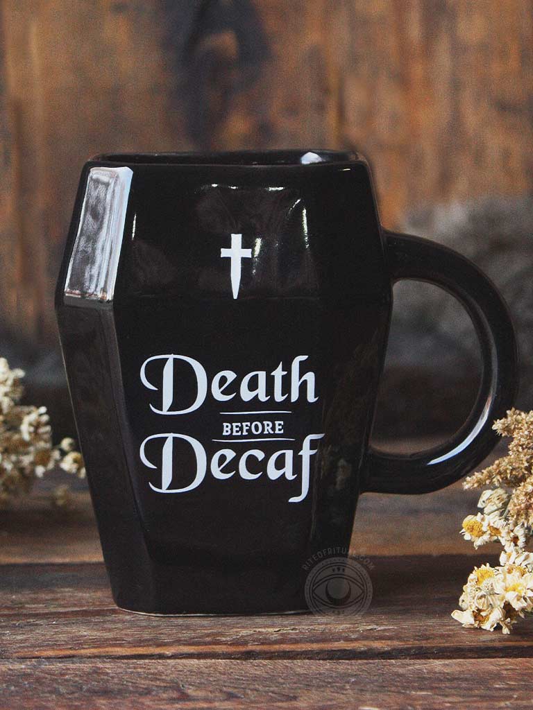 Death Before Decaf Ceramic Coffin Mug
