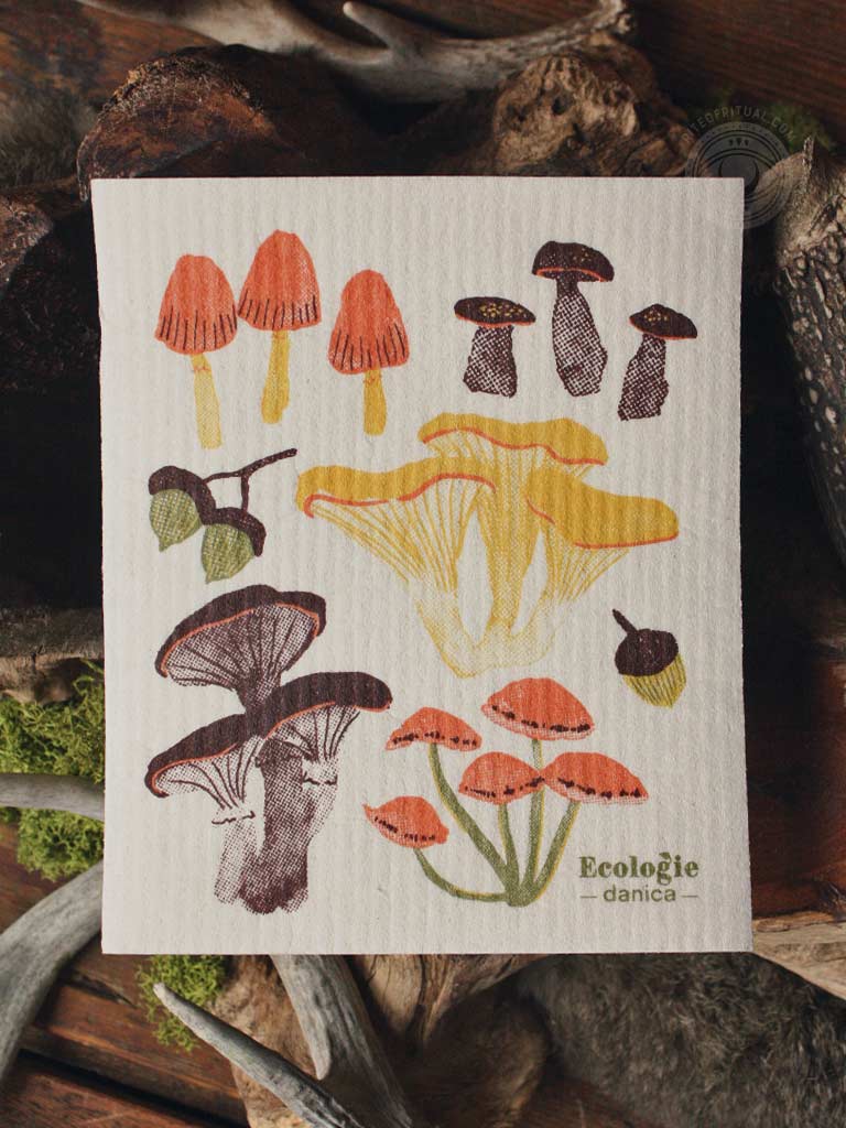 Field Mushrooms Swedish Dishcloth