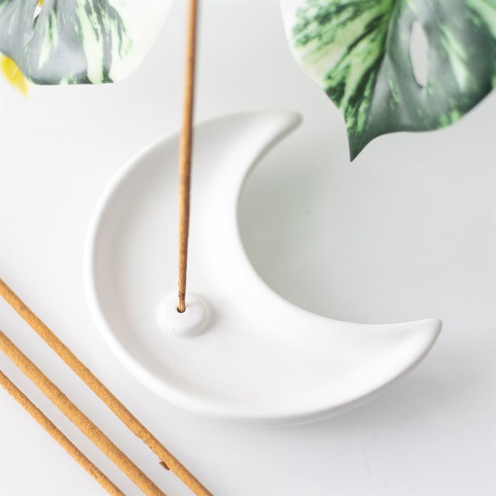 White Crescent Moon Ceramic Incense Holder