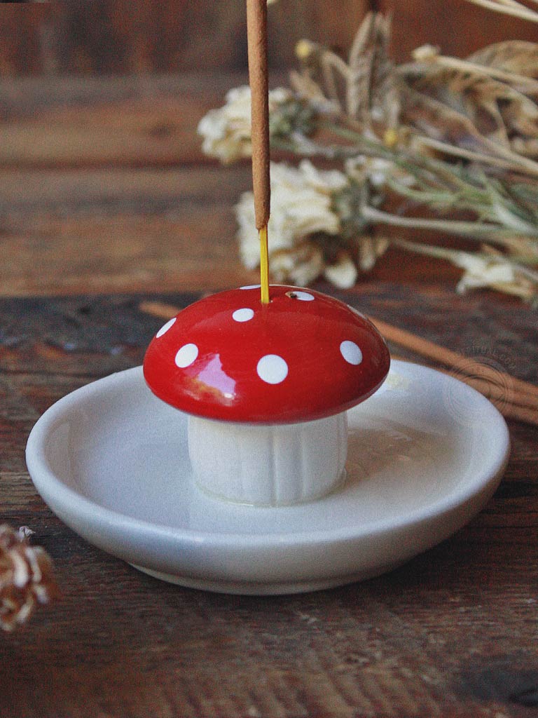 Mushroom Ceramic Incense Stick Holder & Trinket Dish