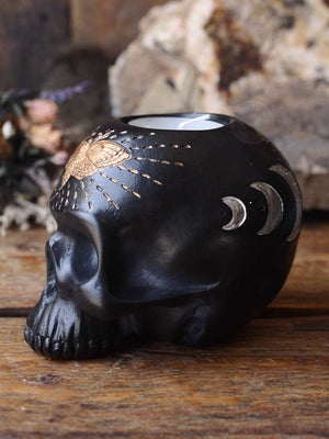 Nocturnal Magic Skull + Moth Candle Holder