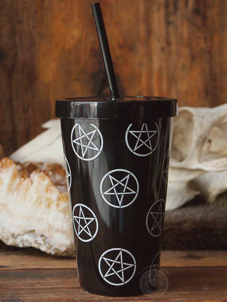 Pentagram Plastic Tumbler with Straw