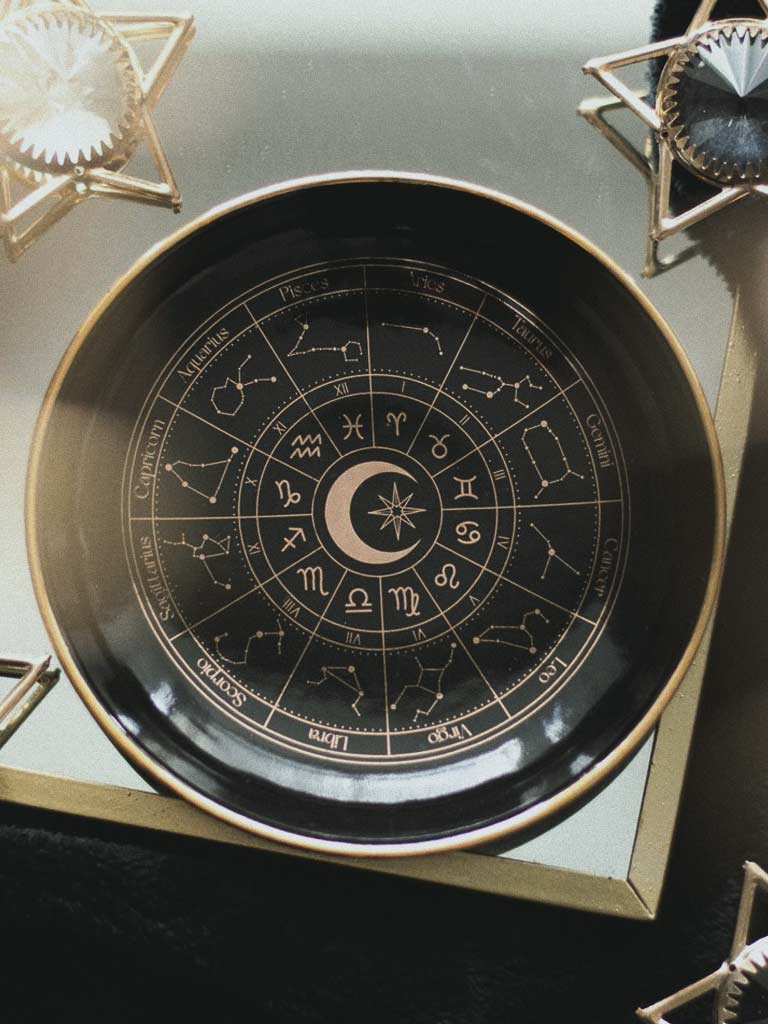 Round Black Astrology Wheel Trinket Dish