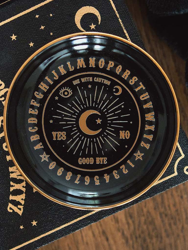 Round Black & Gold Ouija Board Trinket Dish