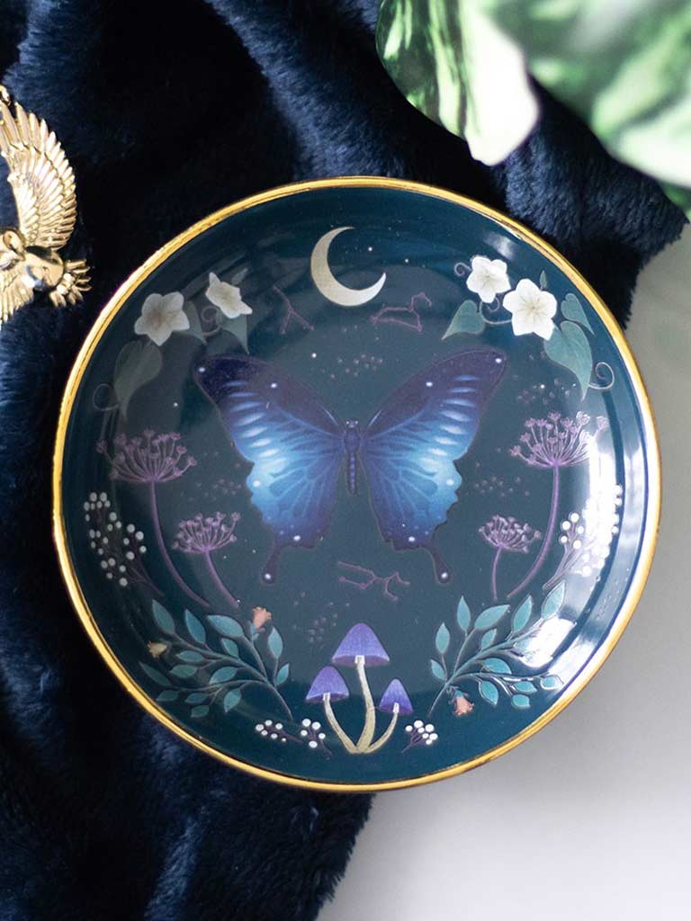 Round Midnight Moth Trinket Dish
