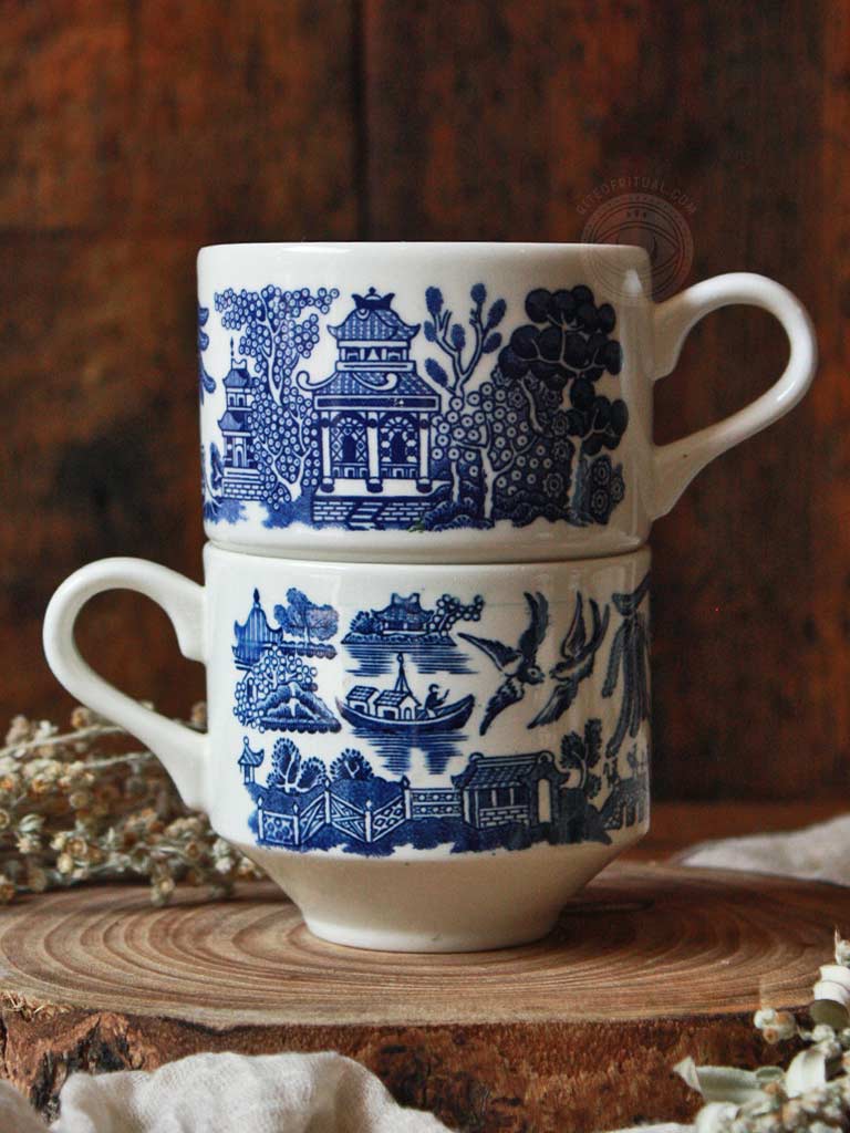 Set of 2 Willow Blue Breakfast  Coffee Cups - V324