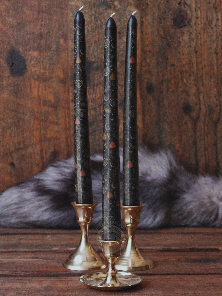 Set of 3 Black Midnight Bloom Taper Candles