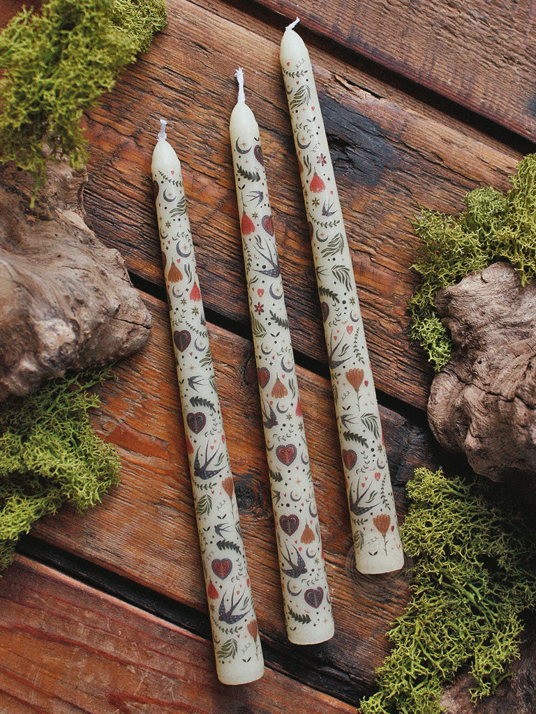 Set of 3 Cream Midnight Bloom Taper Candles