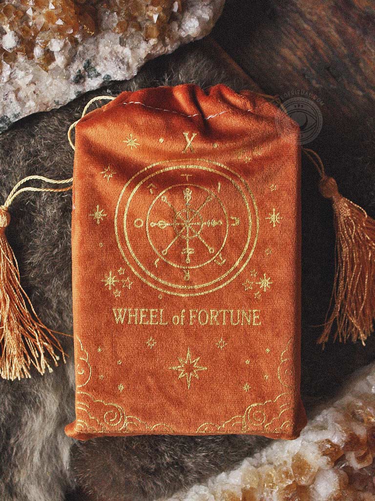 The Wheel of Fortune Vintage Tarot Velvet Drawstring Bag