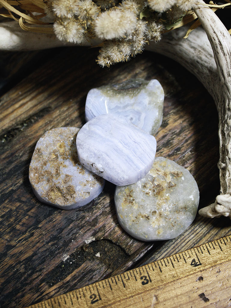 Blue Lace Agate Palm + Pocket Stones