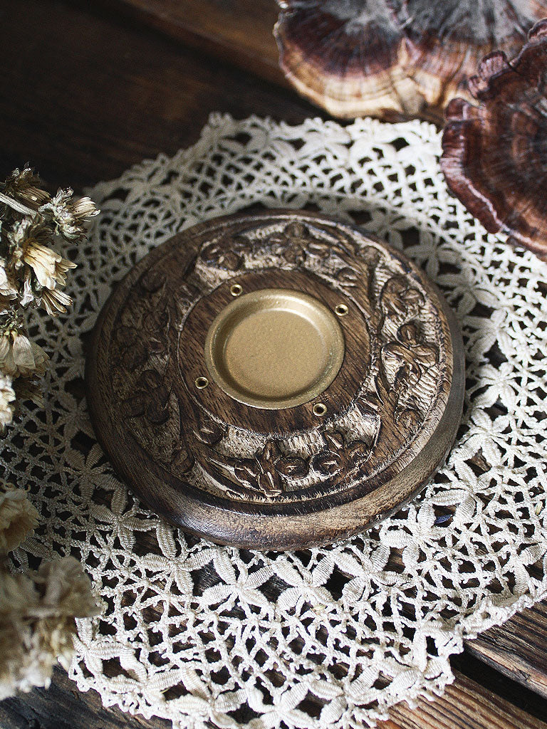 Carved Wood and Brass Incense Burner