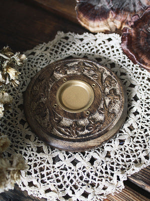 Carved Wood and Brass Incense Burner