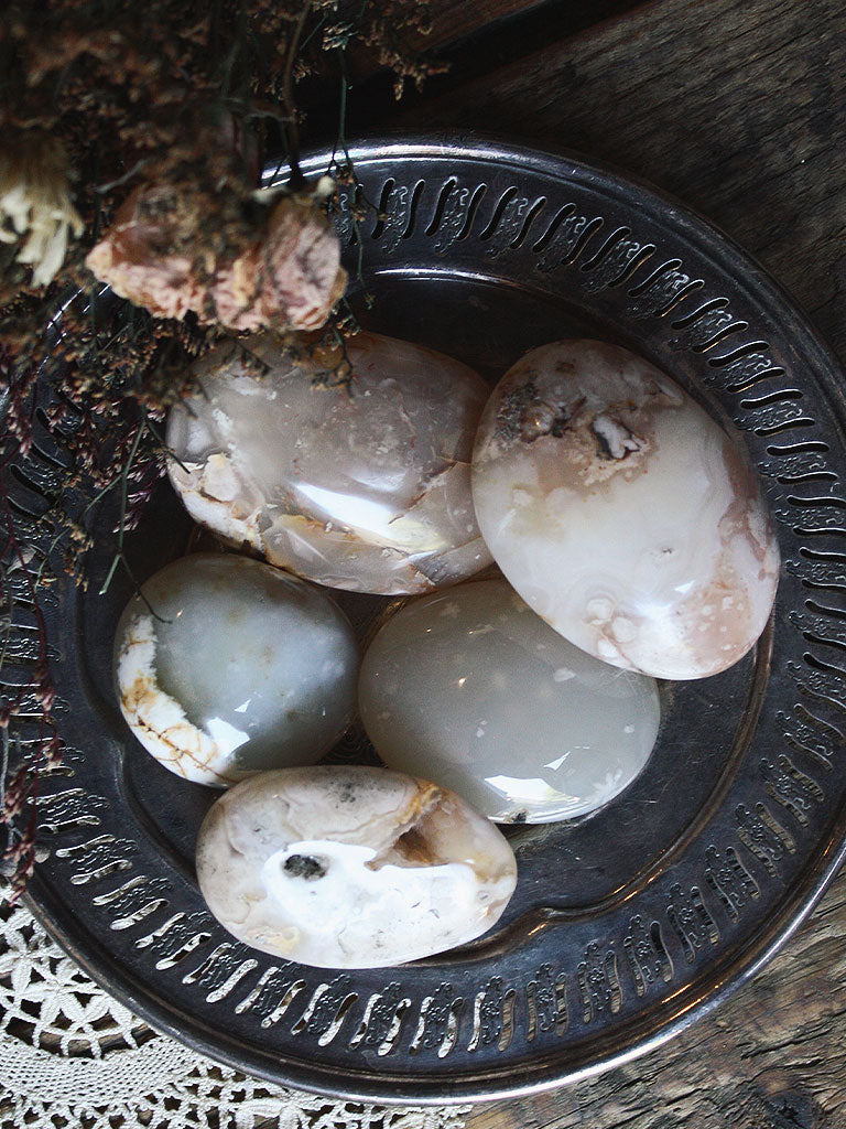 Cherry Blossom Agate Palm & Pocket Stones