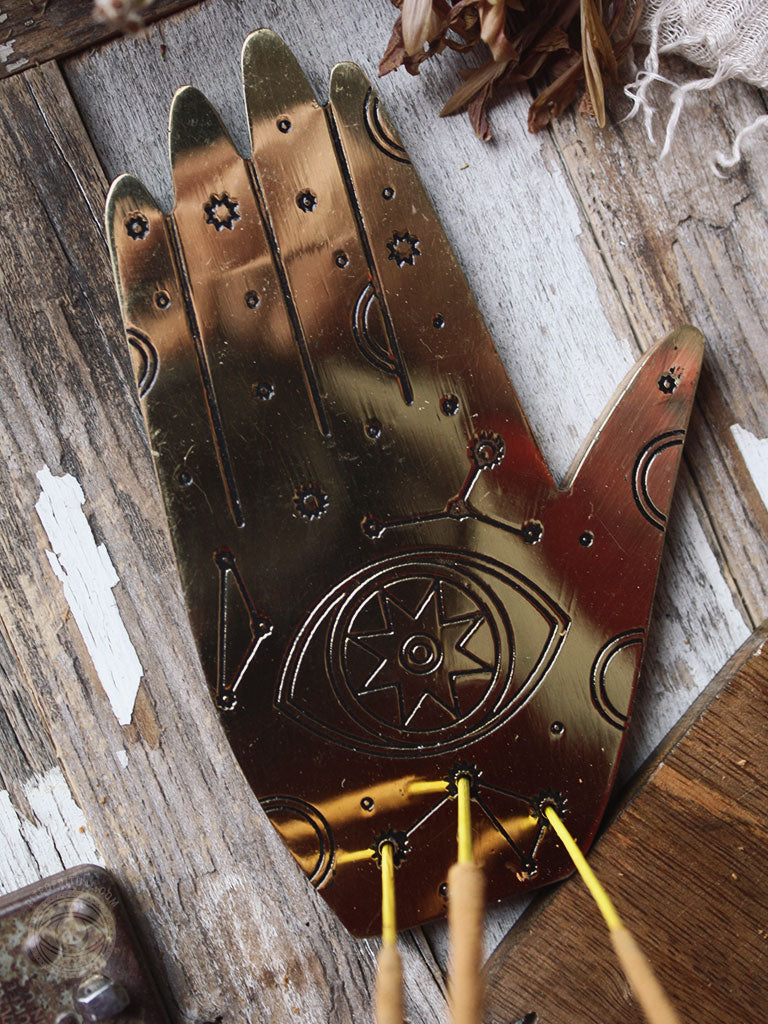 Healing Hand Brass Incense Holder