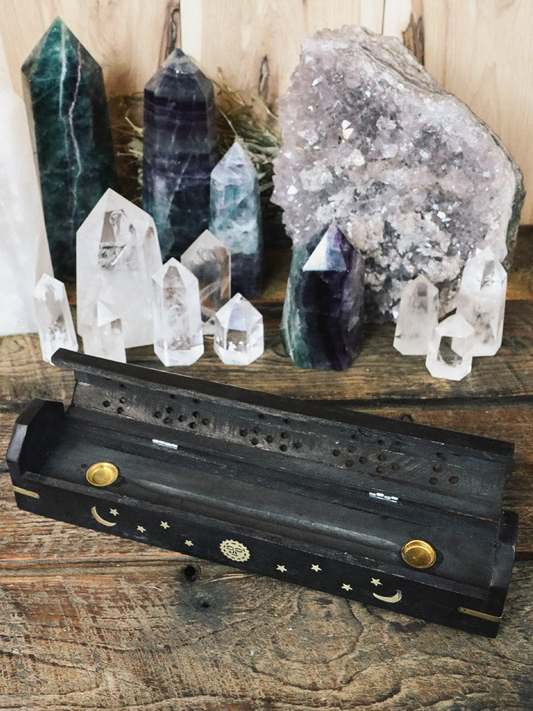 Black Wood Moon Coffin Incense Box - Rite of Ritual