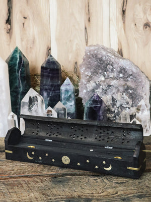 Black Wood Moon Coffin Incense Box - Rite of Ritual