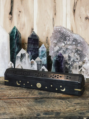 Black Wood Moon Coffin Incense Box - Rite of Ritual