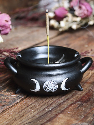 Moon + Pentacle Cauldron Incense Burner