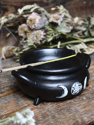 Moon + Pentacle Cauldron Incense Burner