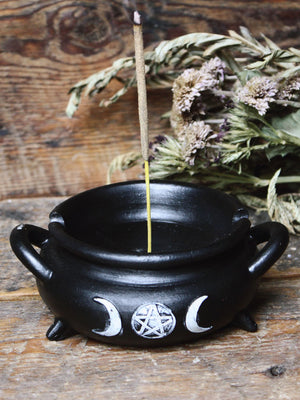 Moon + Pentacle Cauldron Incense Burner