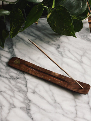 Brass Pentacle + Wood Incense Ash Catcher