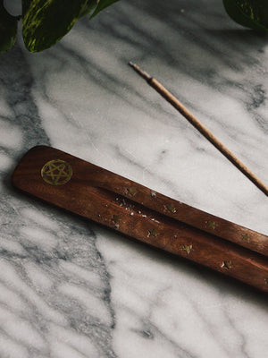 Brass Pentacle + Wood Incense Ash Catcher