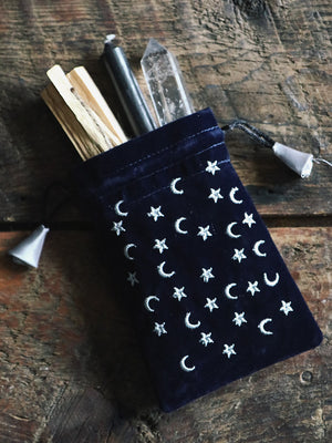 Moon + Stars Velvet Tarot or Crystal Bag