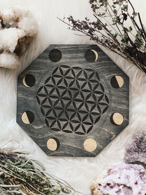 Moon Phase Flower of Life Crystal Grids