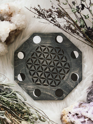 Moon Phase Flower of Life Crystal Grids