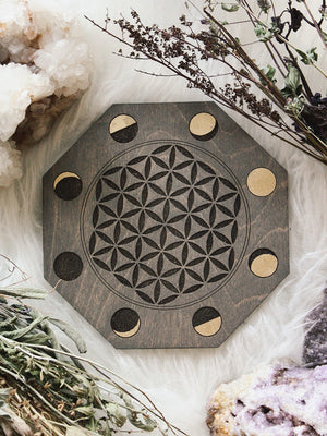 Moon Phase Flower of Life Crystal Grids