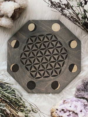 Moon Phase Flower of Life Crystal Grids