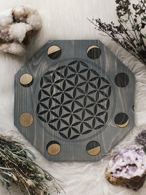 Moon Phase Flower of Life Crystal Grids