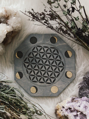 Moon Phase Flower of Life Crystal Grids