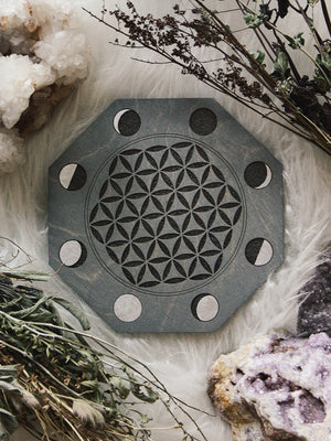 Moon Phase Flower of Life Crystal Grids