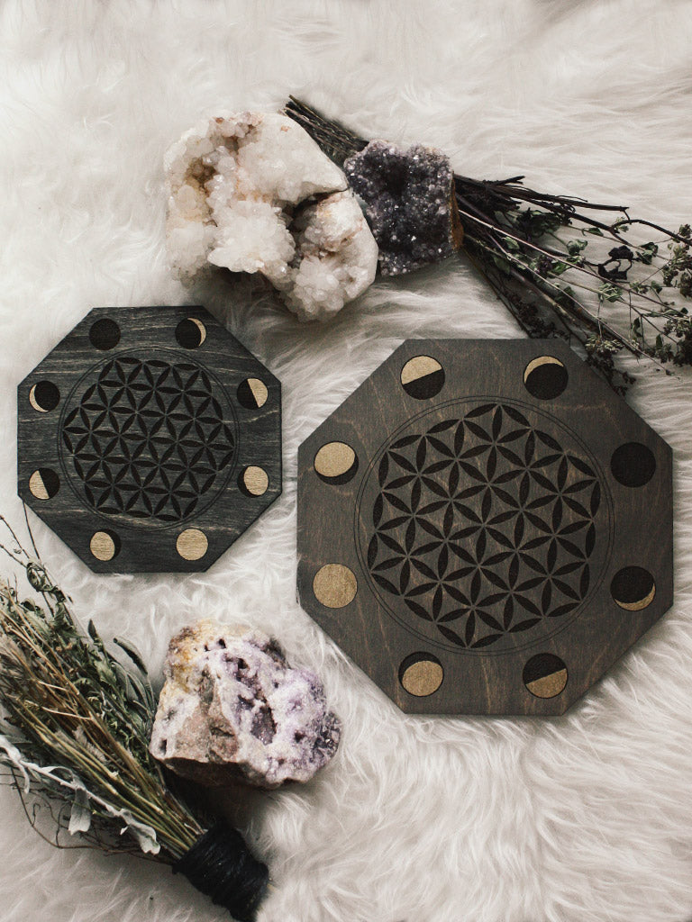 Moon Phase Flower of Life Crystal Grids