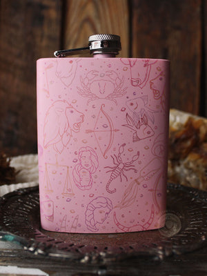 Zodiac Tall Light Pink Hip Flask